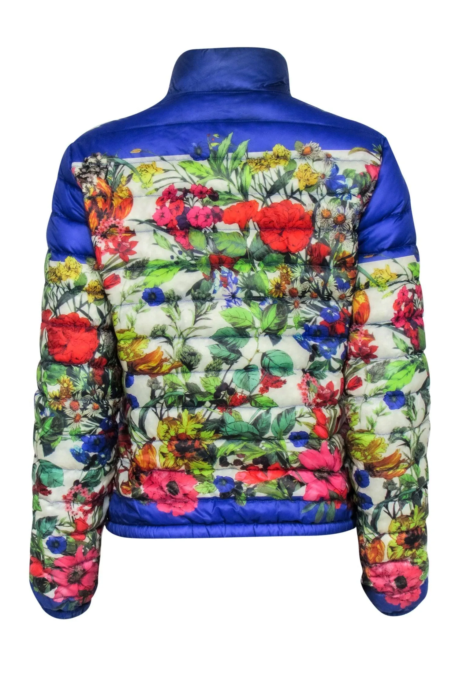 Moncler - Blue Puffer Jacket w/ Multi-Colored Floral Print Sz 2