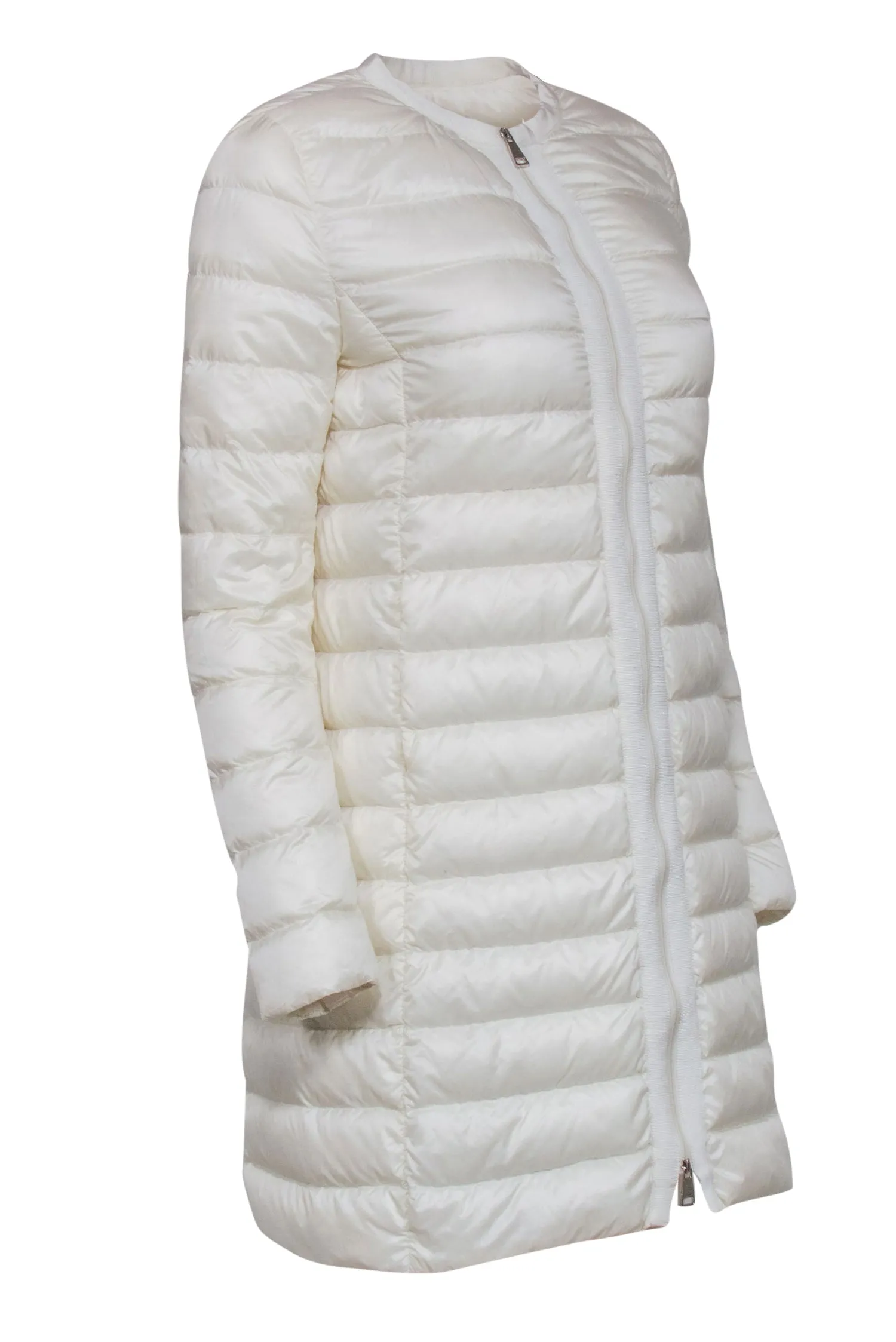 Moncler - Cream Lightweight Long Puffer Jacket Sz 1