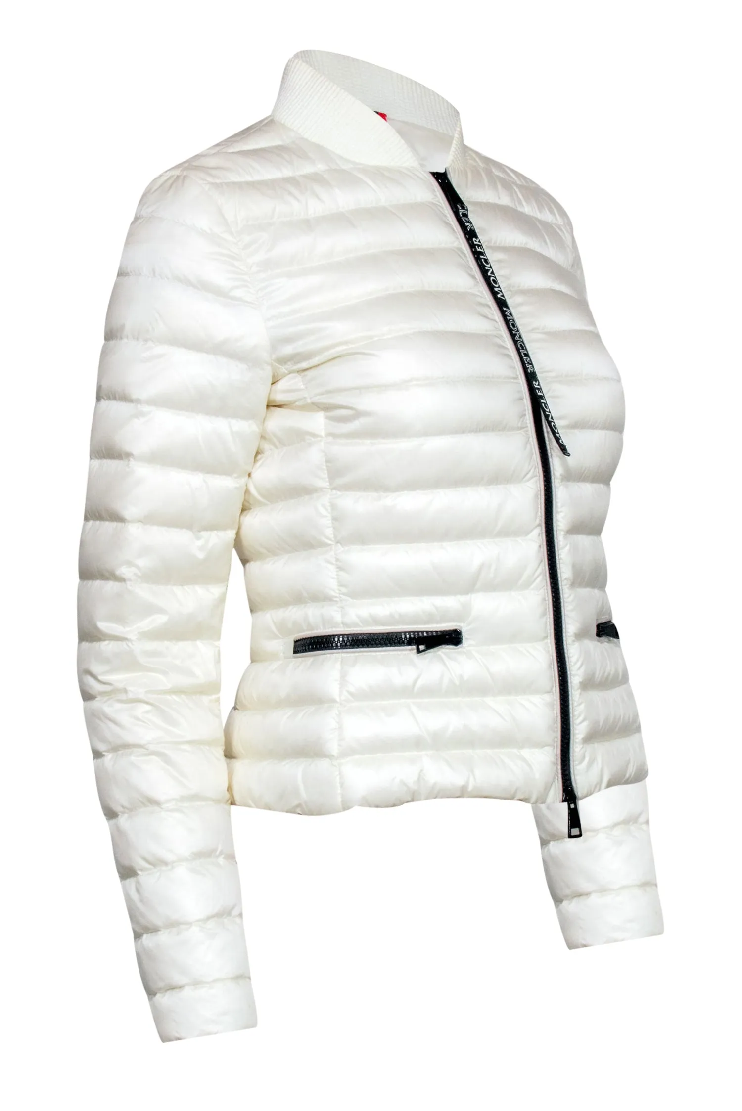 Moncler - Cream Puffer Jacket w/ Black Zipper Accent Sz 0