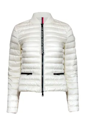 Moncler - Cream Puffer Jacket w/ Black Zipper Accent Sz 0