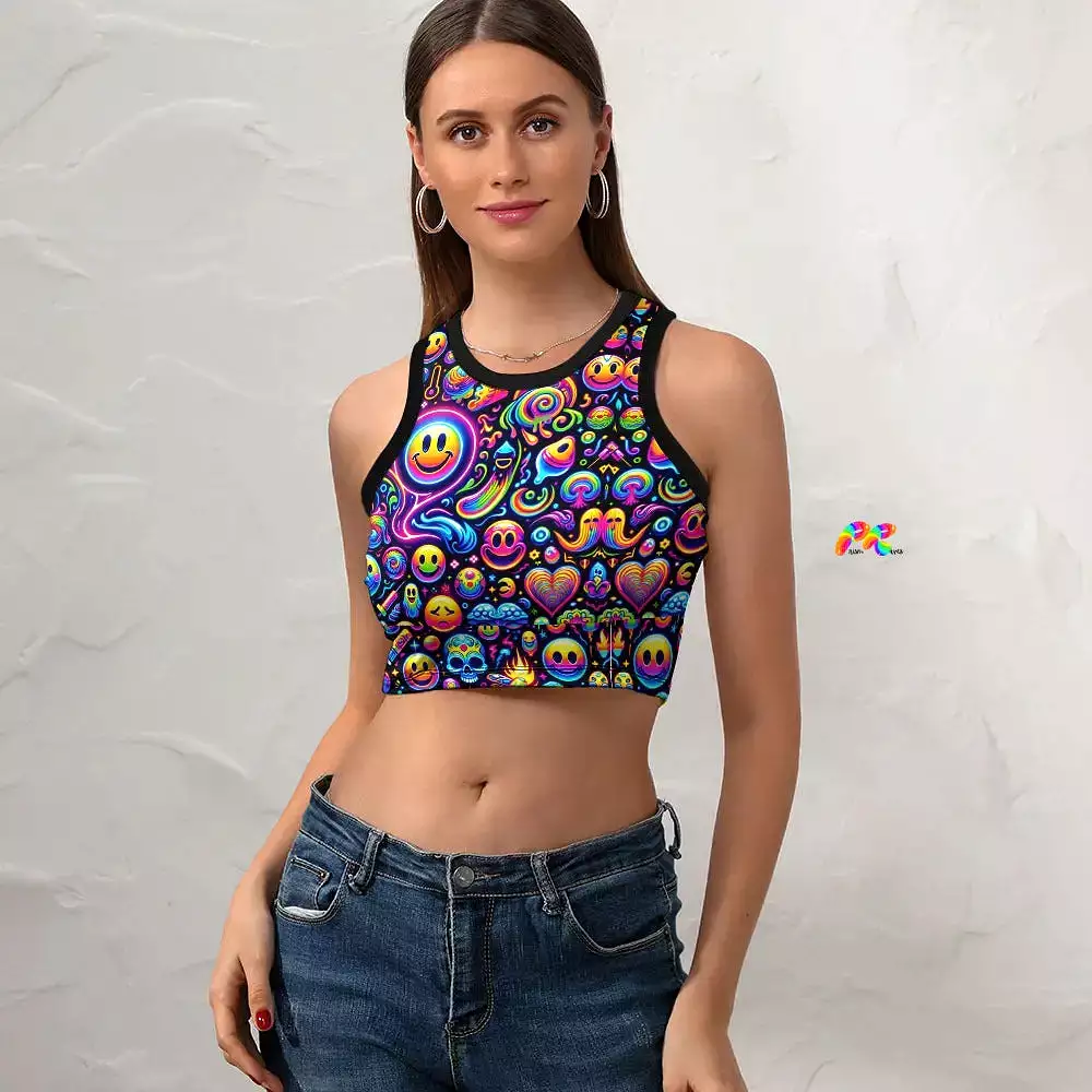 Neon Bliss Women's Rave Cropped Slim Racer Tank Top