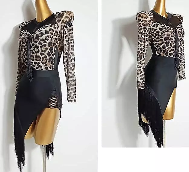 New Latin Dancewear Set - Leopard Blouse & Black Skirt | 683