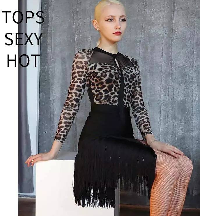 New Latin Dancewear Set - Leopard Blouse & Black Skirt | 683