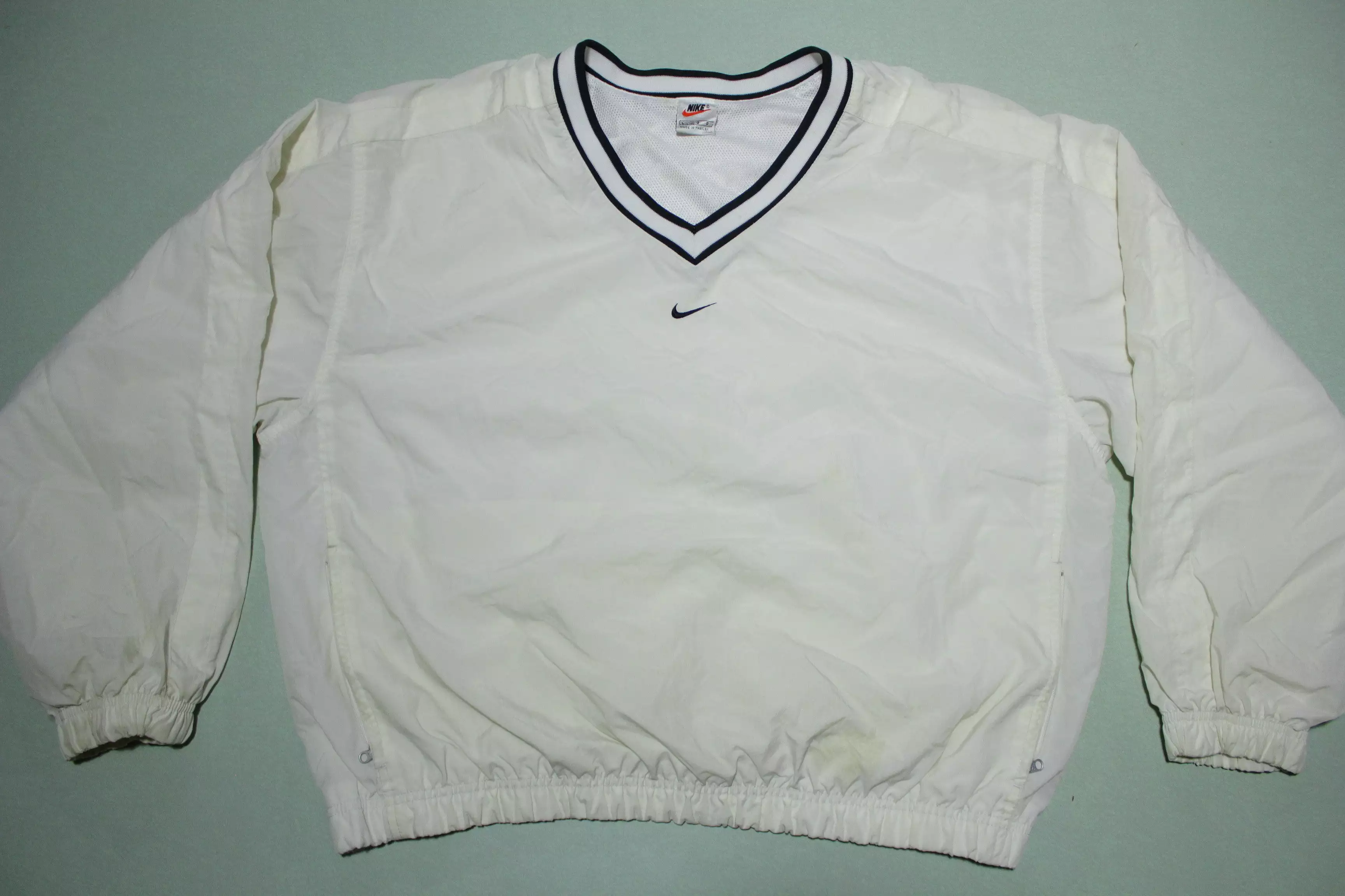 Nike Vintage 90's Center Swoosh Check Cocaine White V-Neck Pullover Windbreaker Jacket