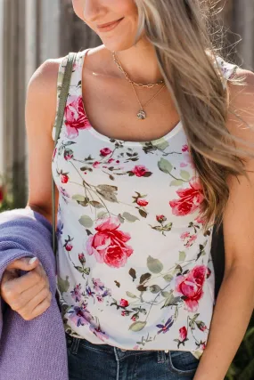 Offer Me The World Floral Tank Top- Ivory & Rose