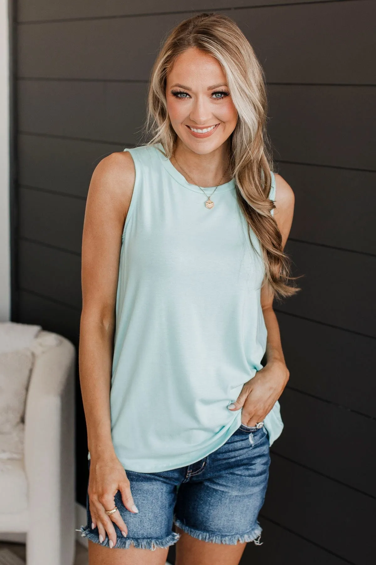 On Second Glance Tank Top- Mint Blue