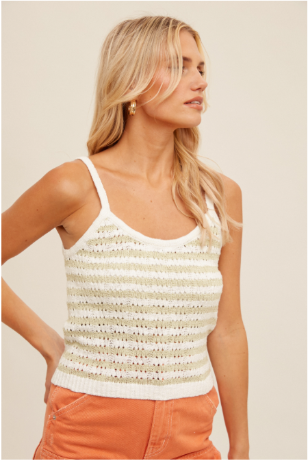 Open Stitch Striped Knit Tank