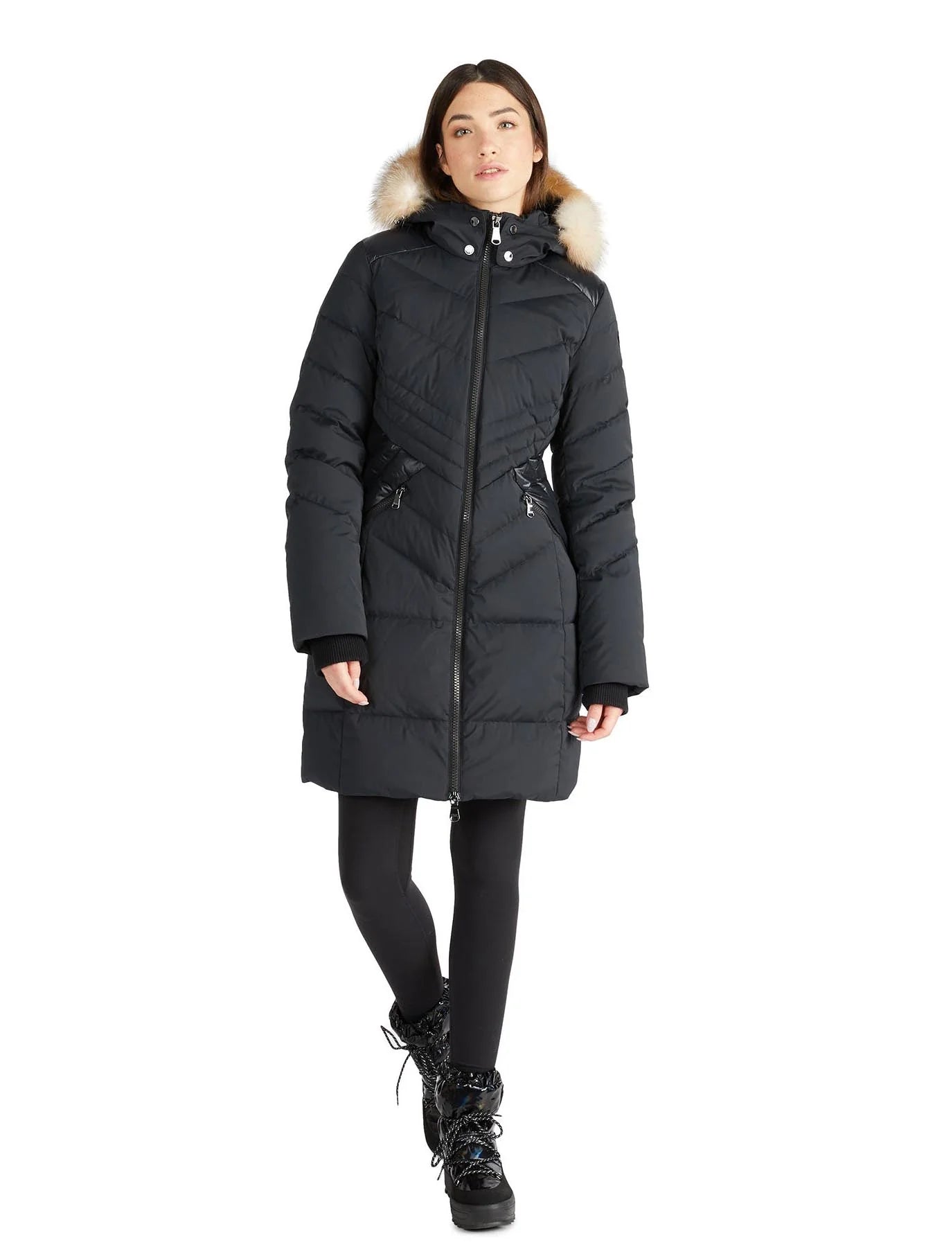 Pajar Womens Countess Puffer Jacket with Det Fur Trim and Hood - BLACK