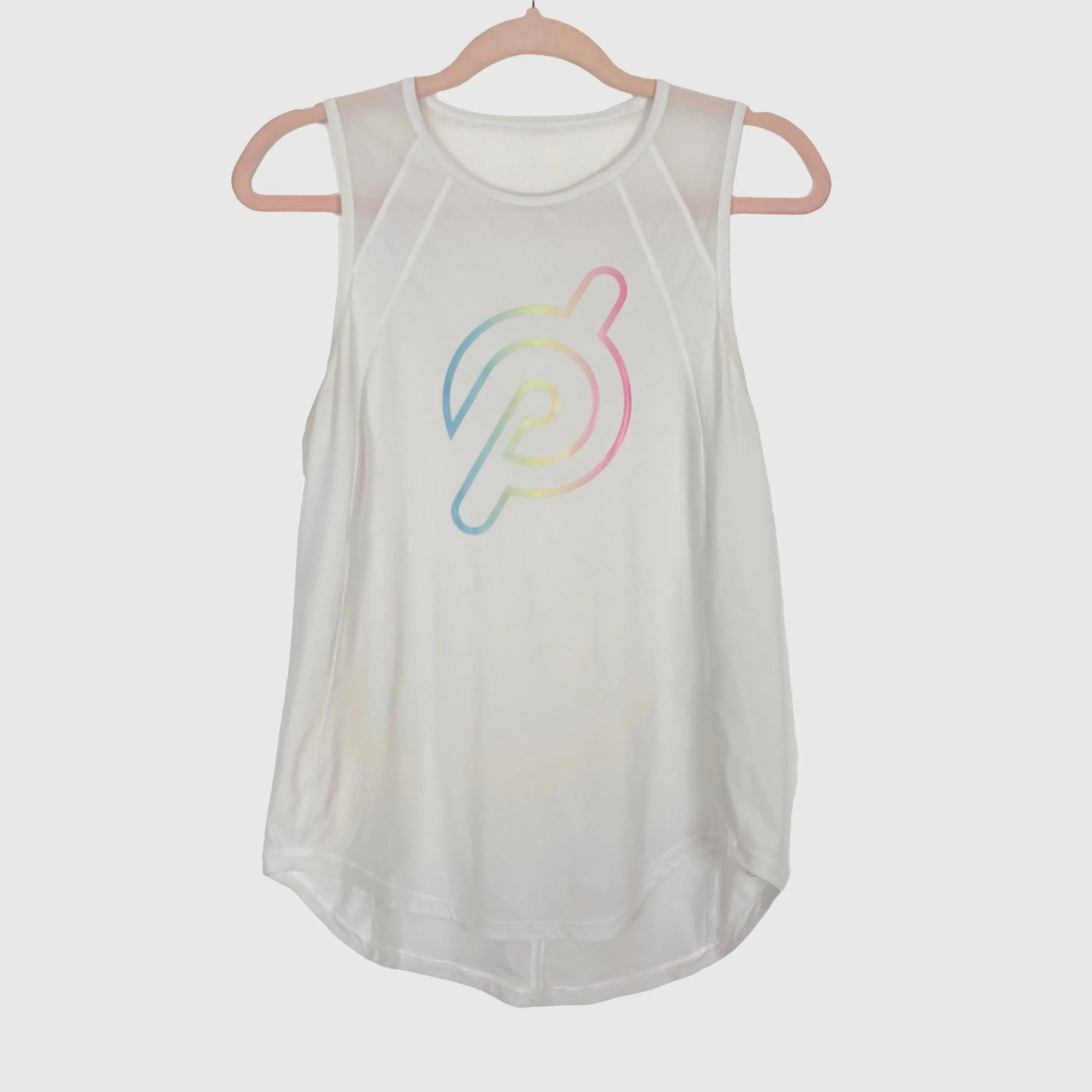 Peloton White Logo Racerback Open Back Tank- Size ~S (see notes)