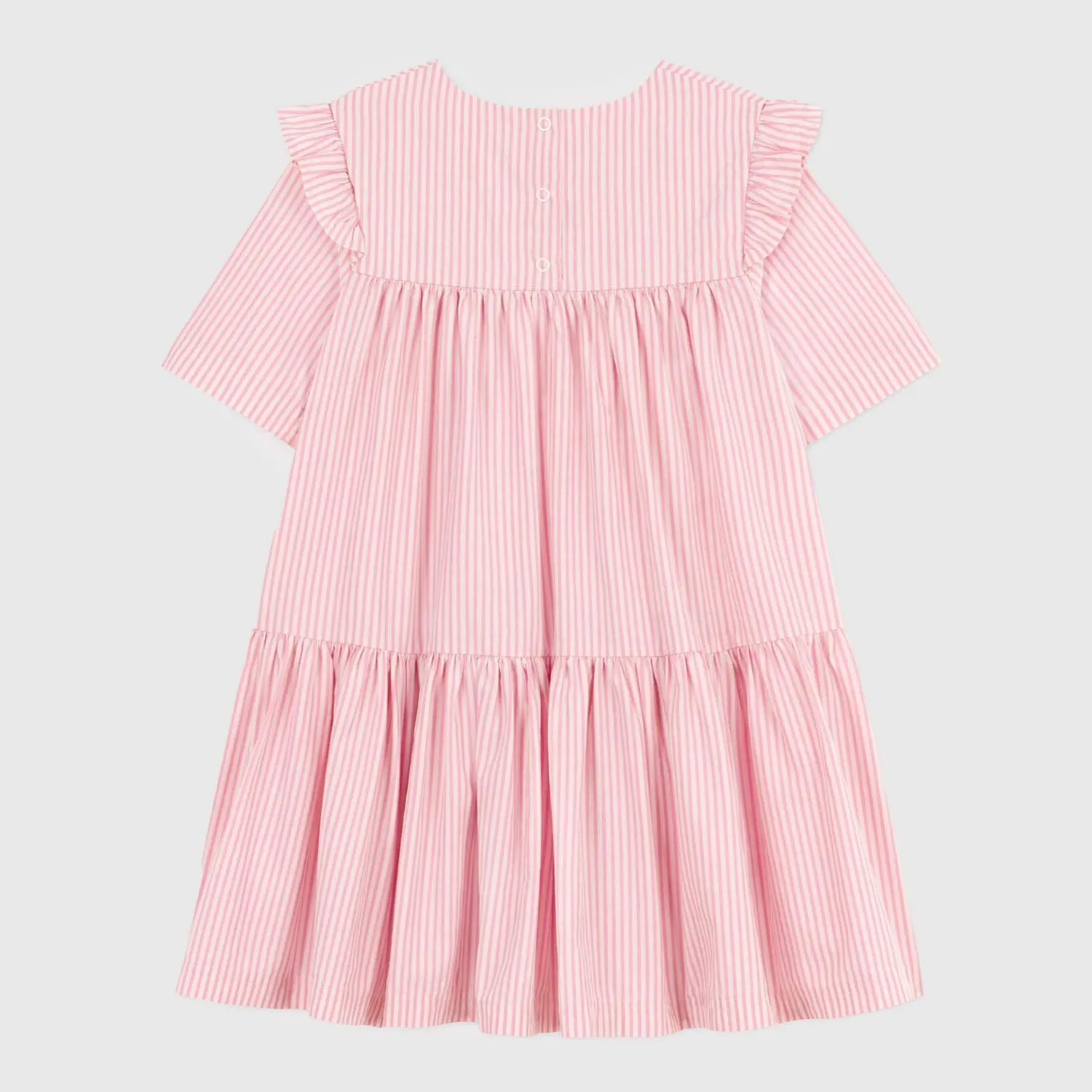 Petit Bateau Pink Striped Dress With Short Sleeves For Girls