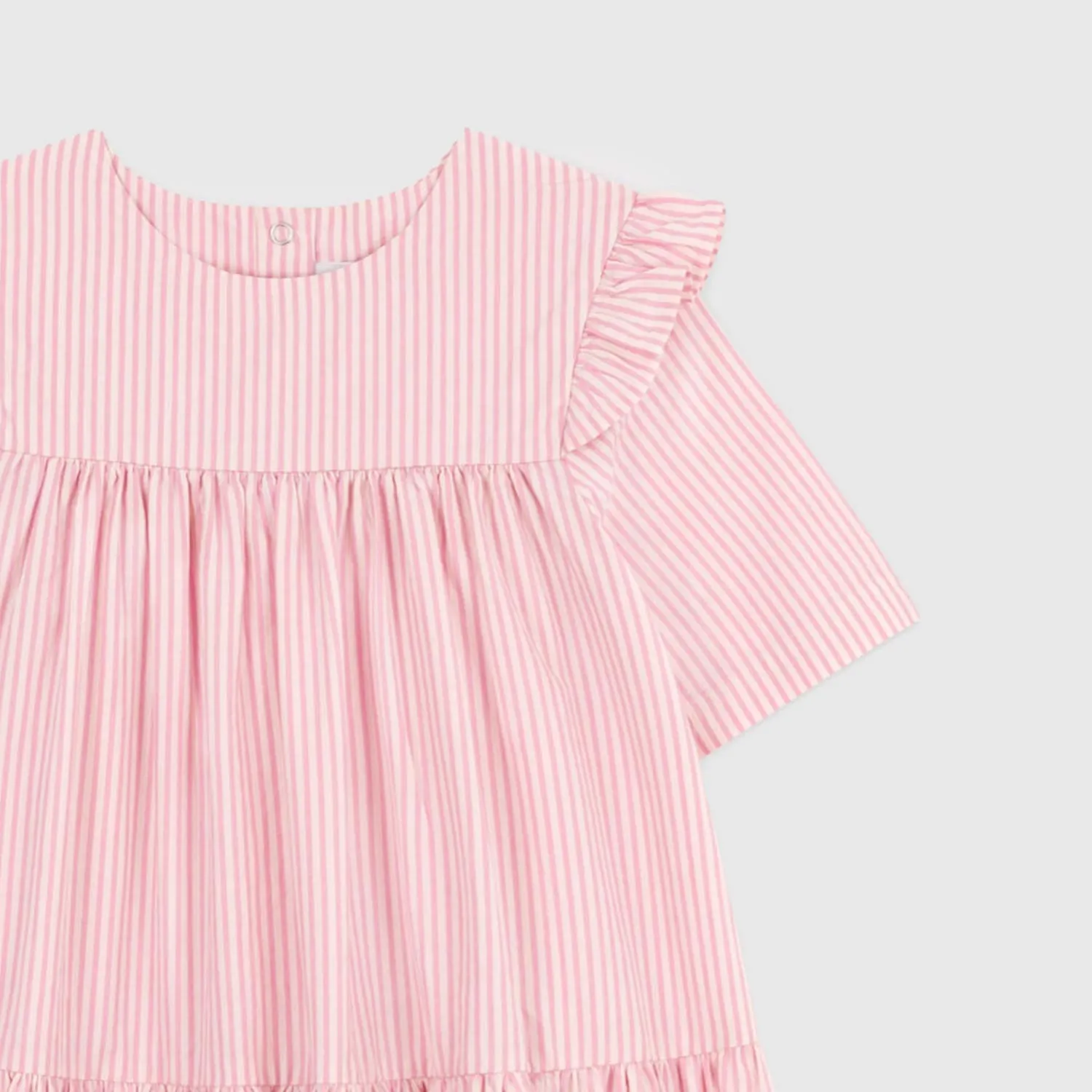 Petit Bateau Pink Striped Dress With Short Sleeves For Girls