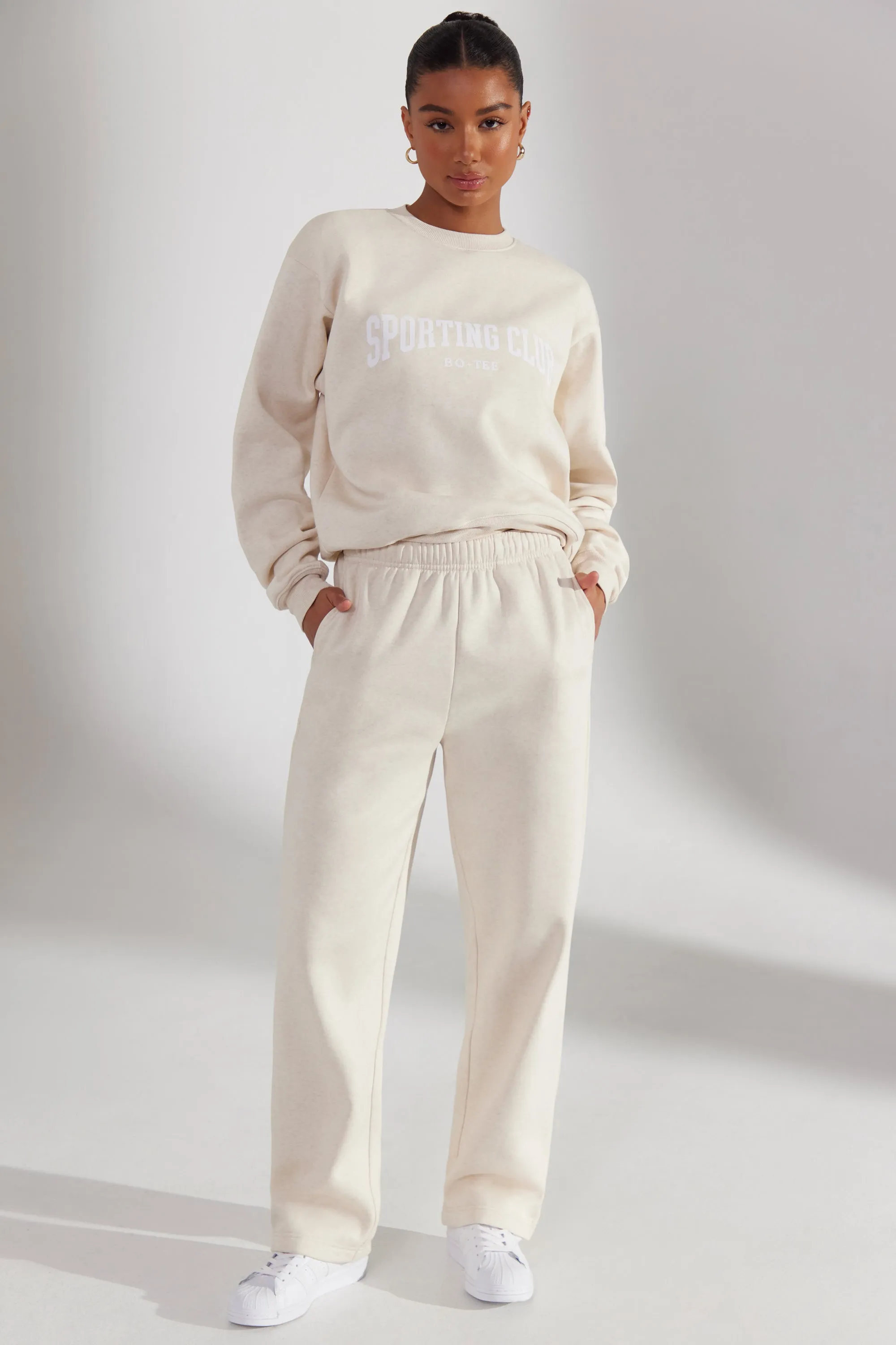 Petite Wide Leg Joggers in Heather Oat