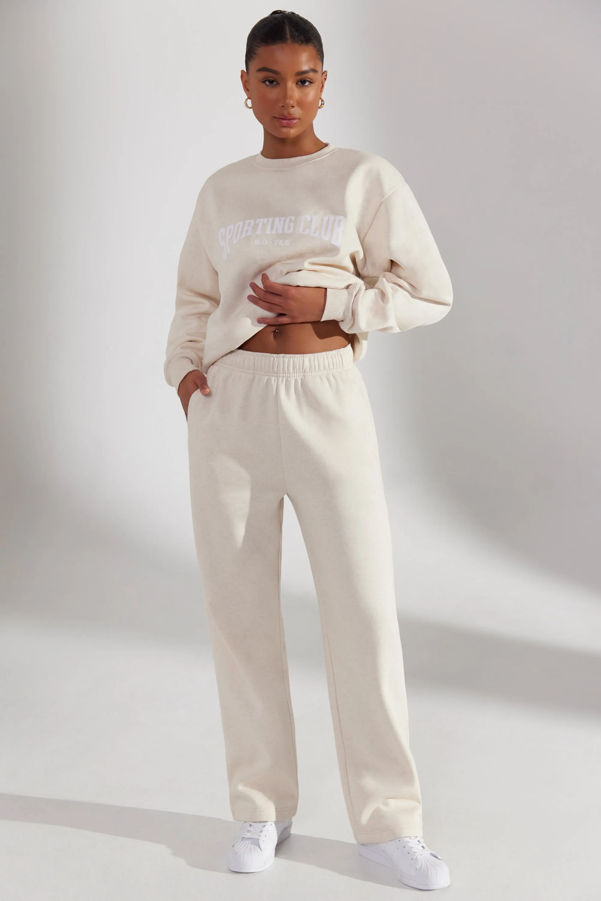 Petite Wide Leg Joggers in Heather Oat