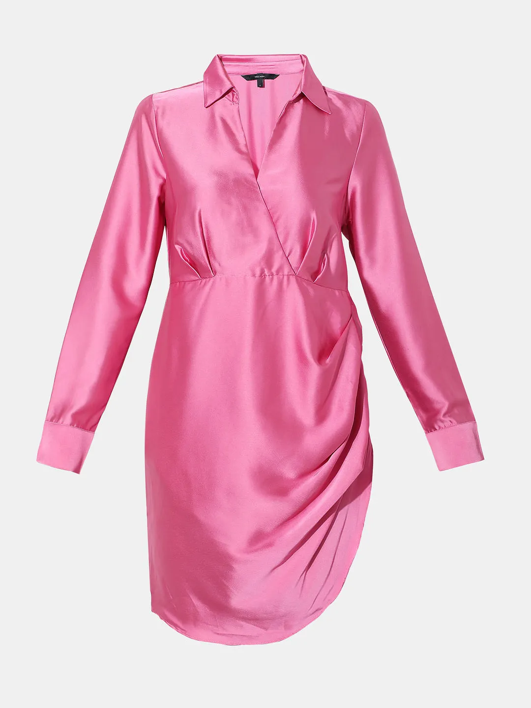 Pink Satin Wrap Shirt Dress