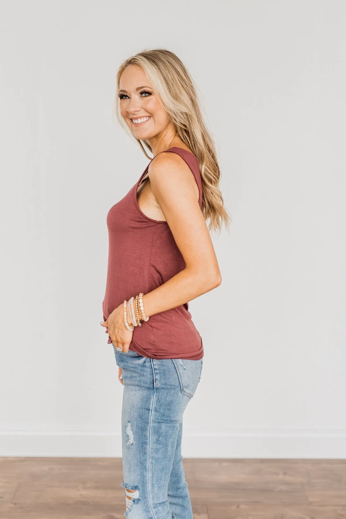 Places To Go Criss-Cross Tank Top- Marsala