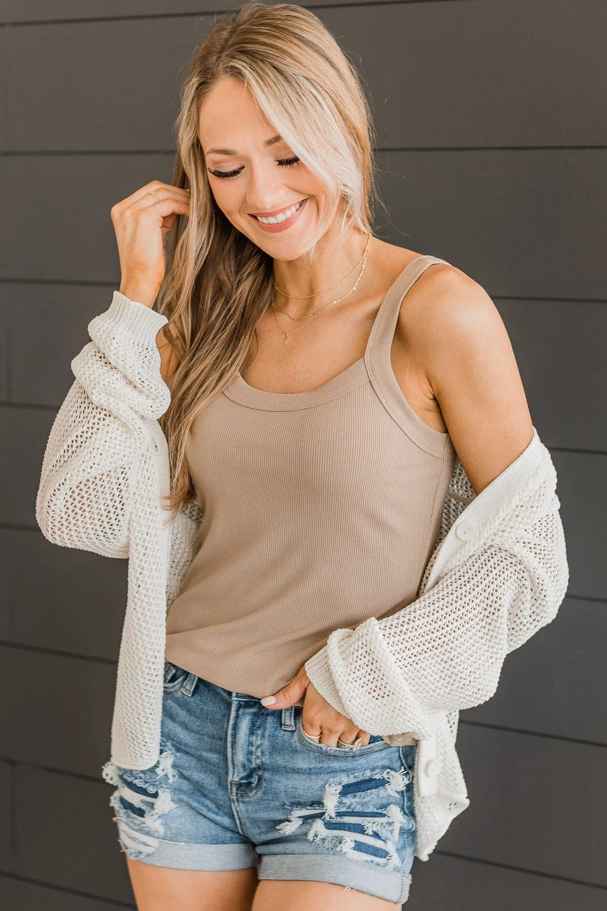 Pleasant Days Ribbed Knit Tank Top- Taupe