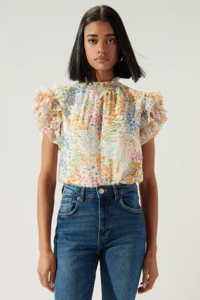 Posie Garden Ruffle Puff Sleeve Blouse