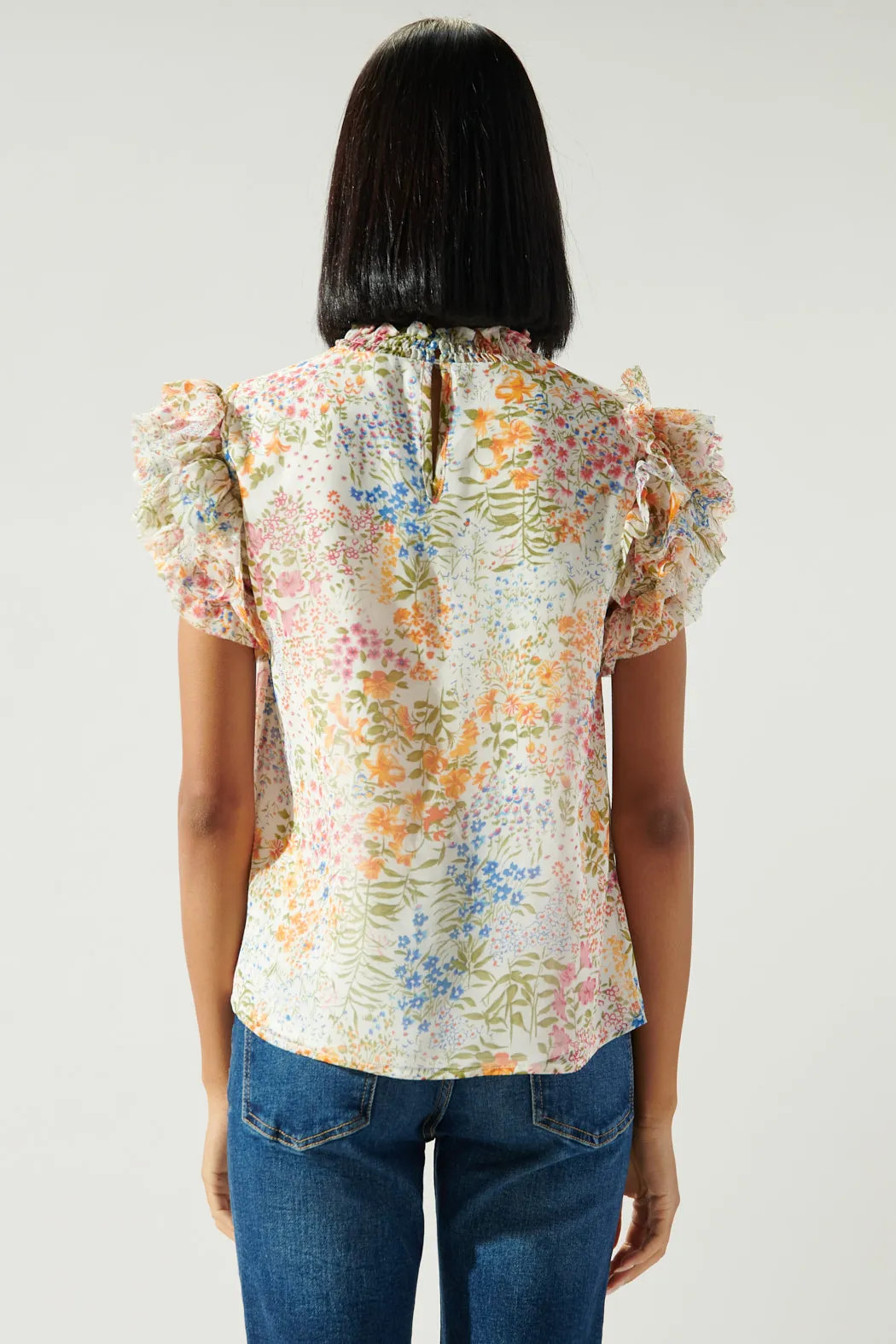 Posie Garden Ruffle Puff Sleeve Blouse