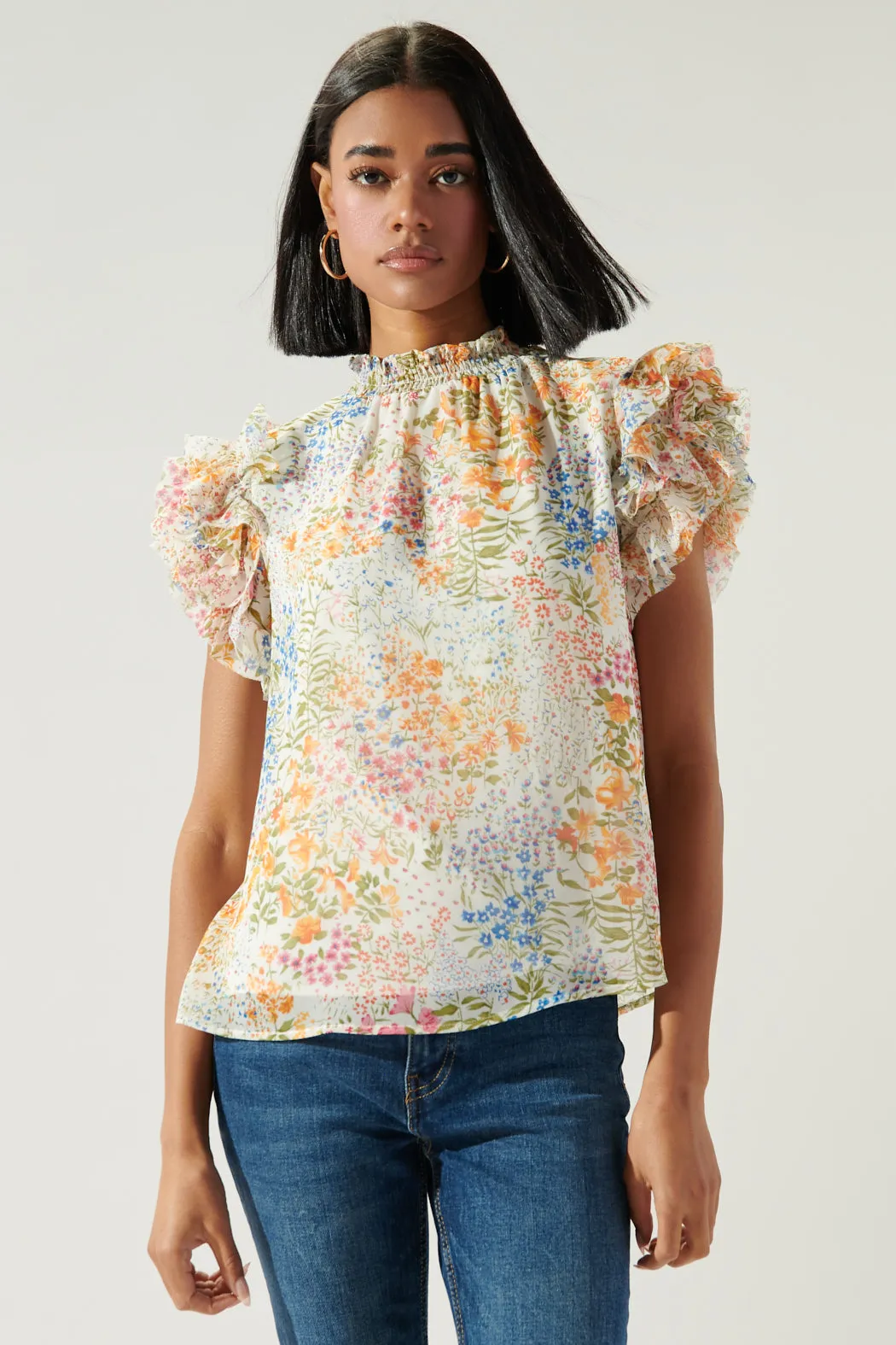 Posie Garden Ruffle Puff Sleeve Blouse