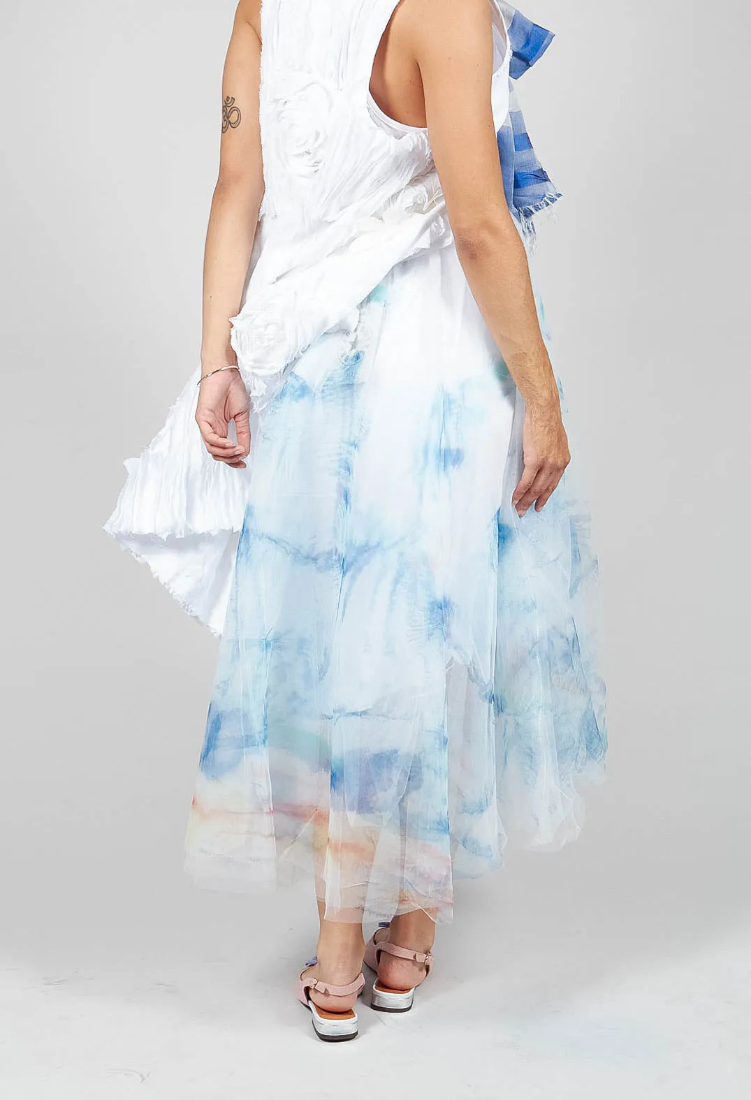 Printwork Tulle Skirt in Blue