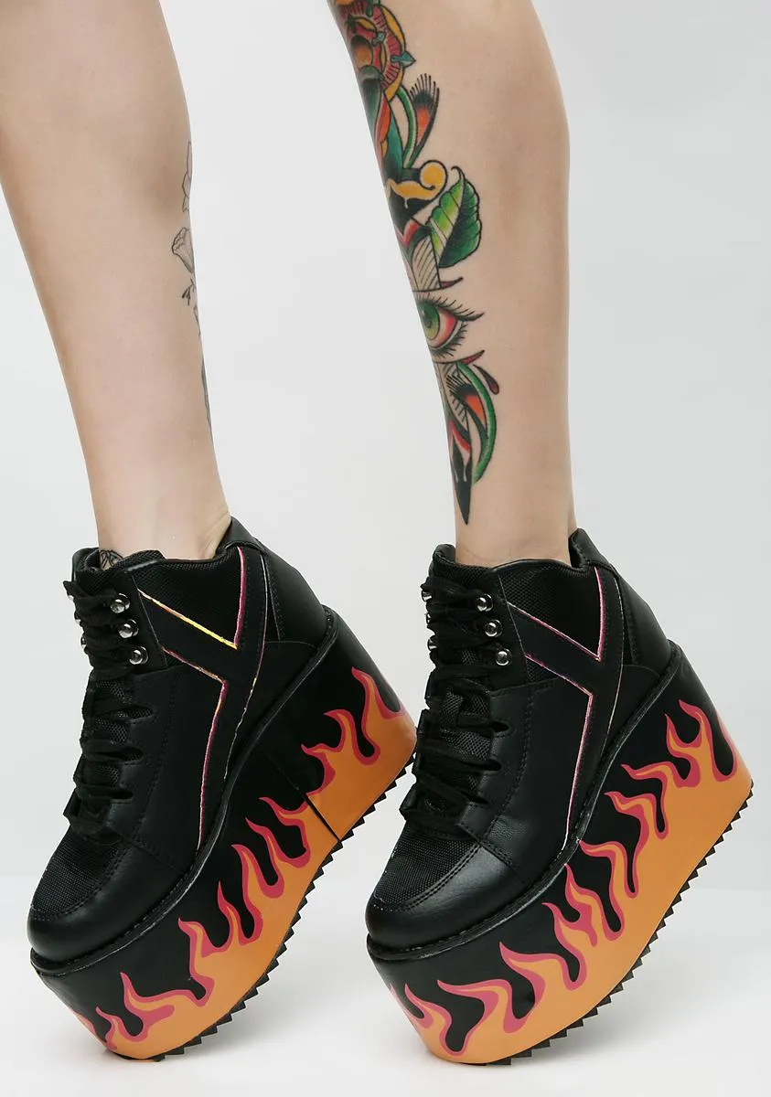 Qozmo Black Flames Platform Sneakers-