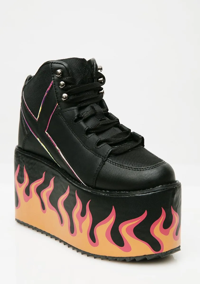 Qozmo Black Flames Platform Sneakers-