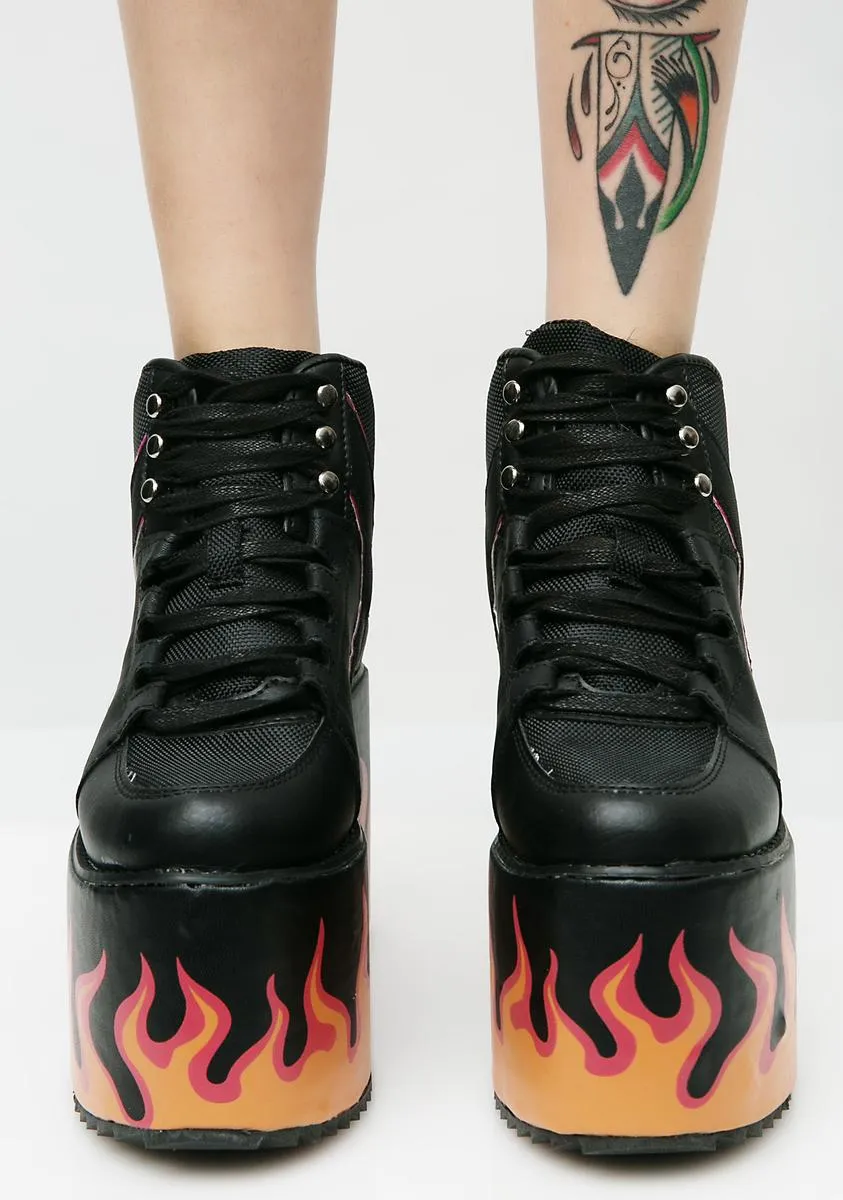 Qozmo Black Flames Platform Sneakers-