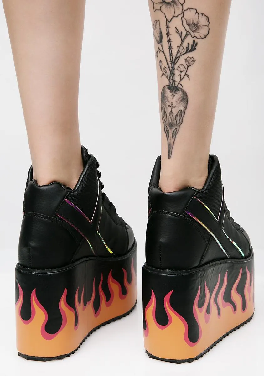 Qozmo Black Flames Platform Sneakers-