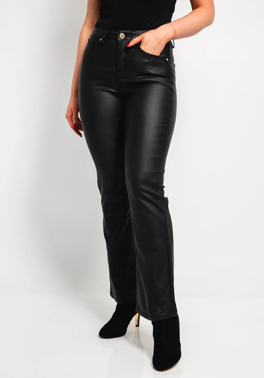 Rant and Rave Eloise Faux Leather Bootcut Trousers, Black