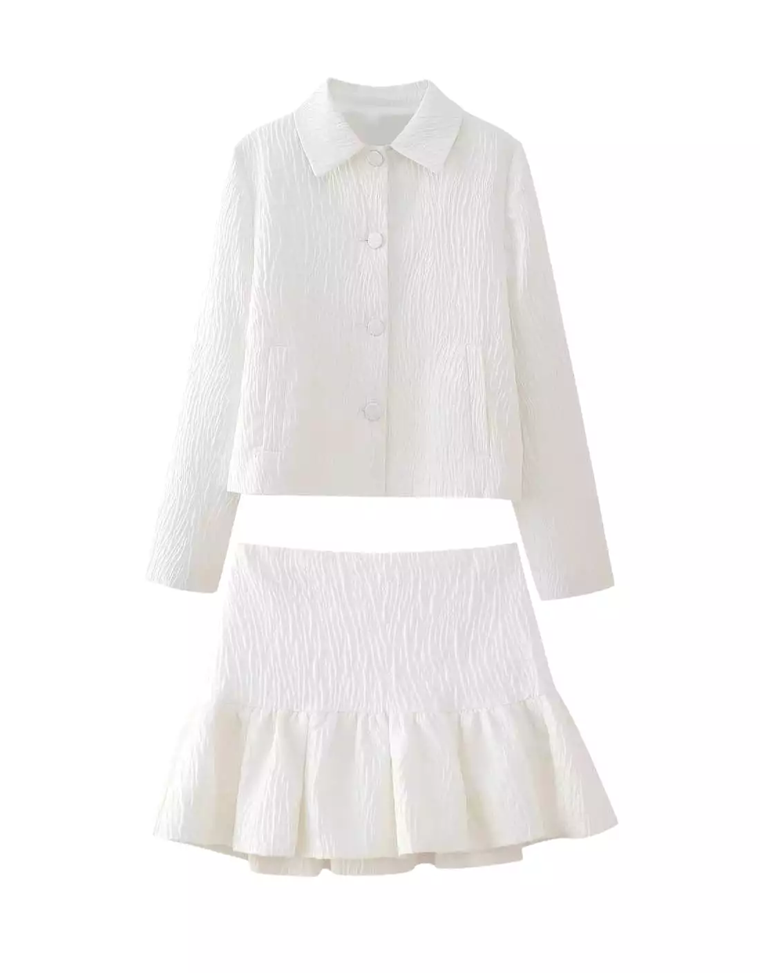 Shirt And Short Skirt Set In White