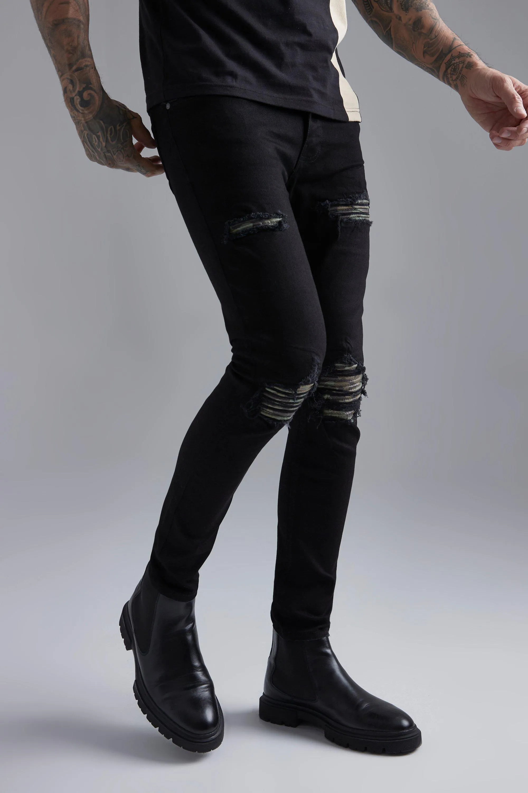 Skinny Stretch Camo Rip & Repair Jeans