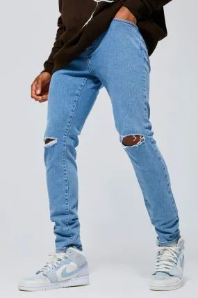 Skinny Stretch Jeans With Slash Knee | boohooMAN UK