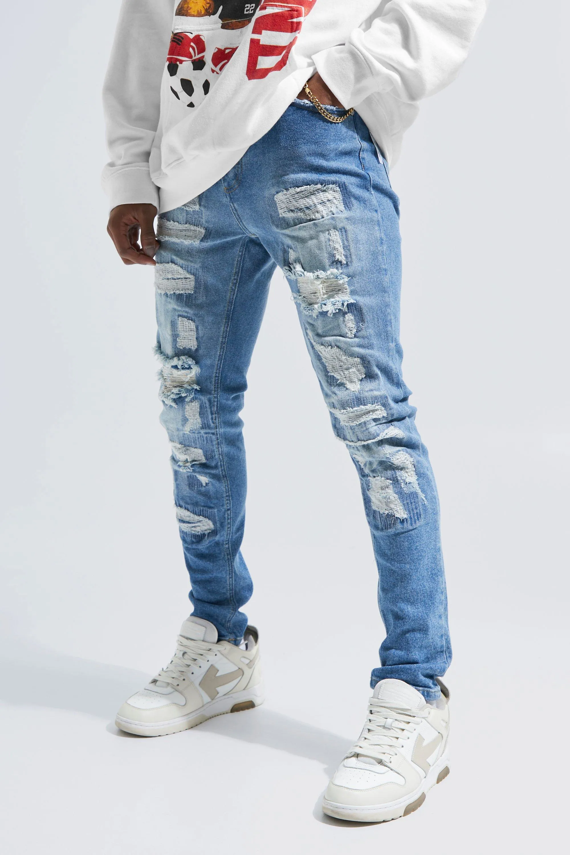 Skinny Stretch Rip & Repair Jeans | boohooMAN UK