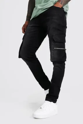 Skinny Stretch Zip Multi Pocket Cargo Jeans