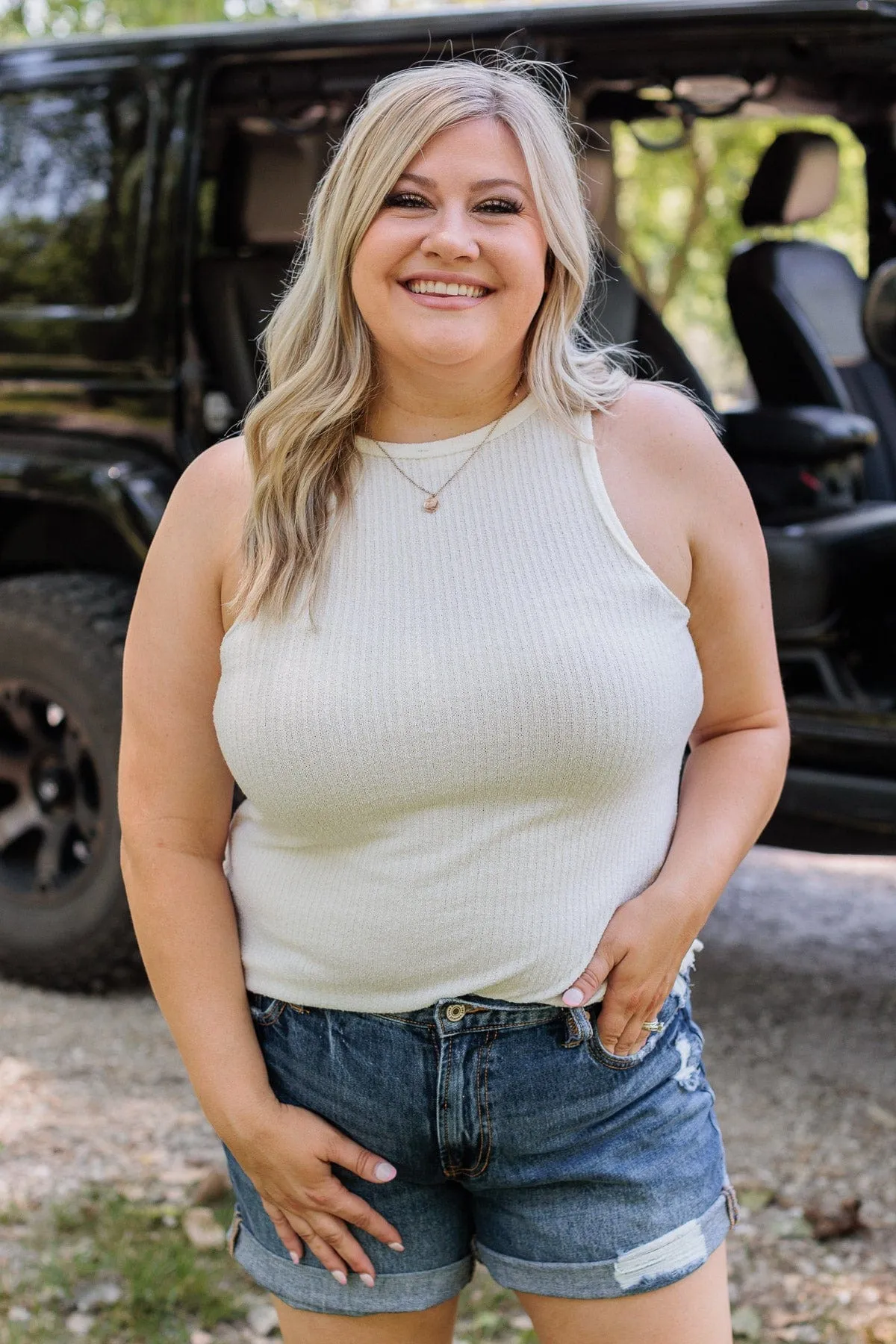 So Far So Good Knit Tank Top- Ivory