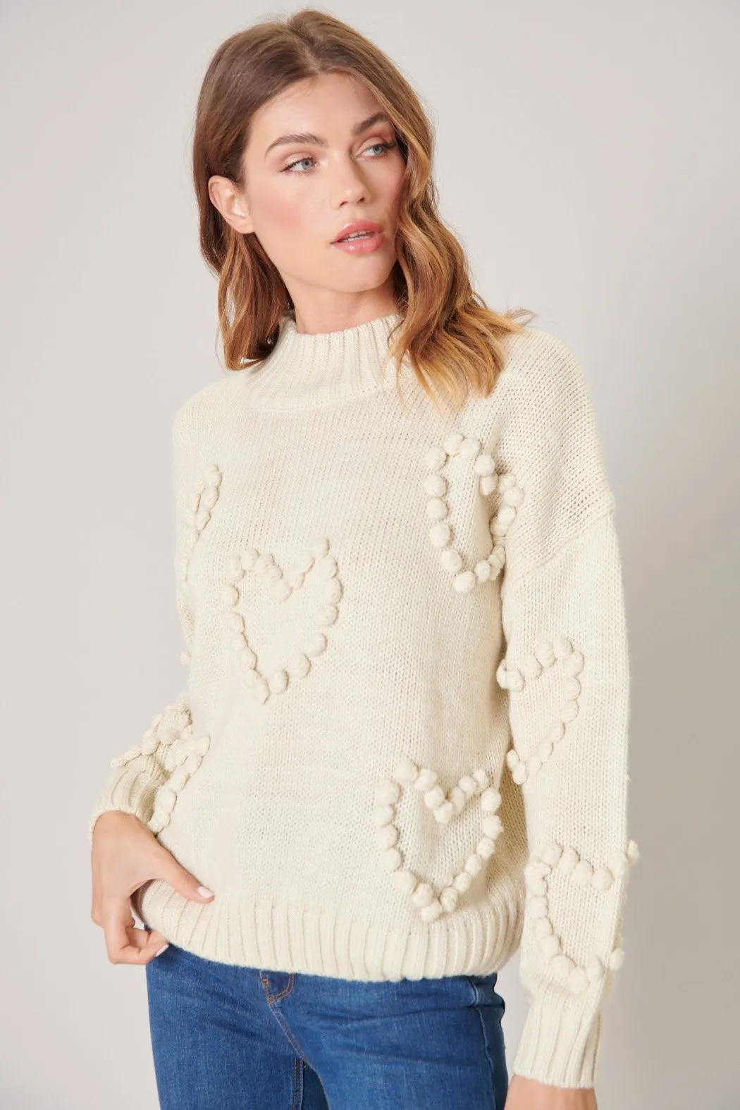 Soft Spot Heart Shaped Pom Sweater