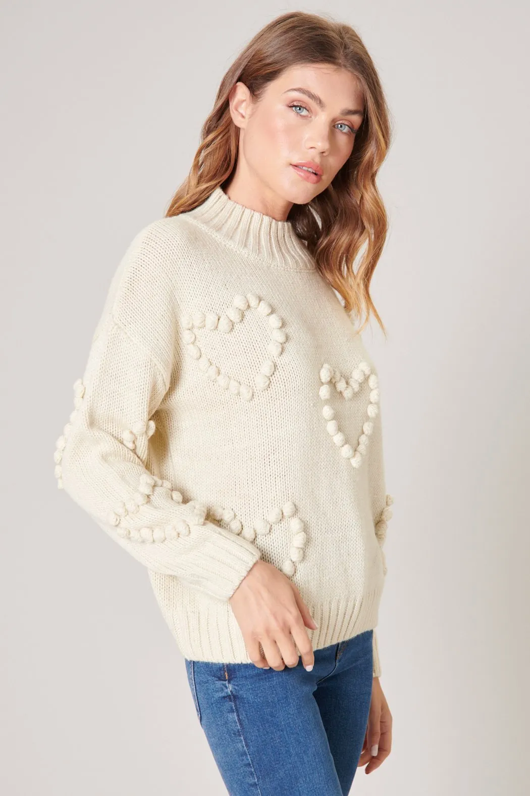 Soft Spot Heart Shaped Pom Sweater