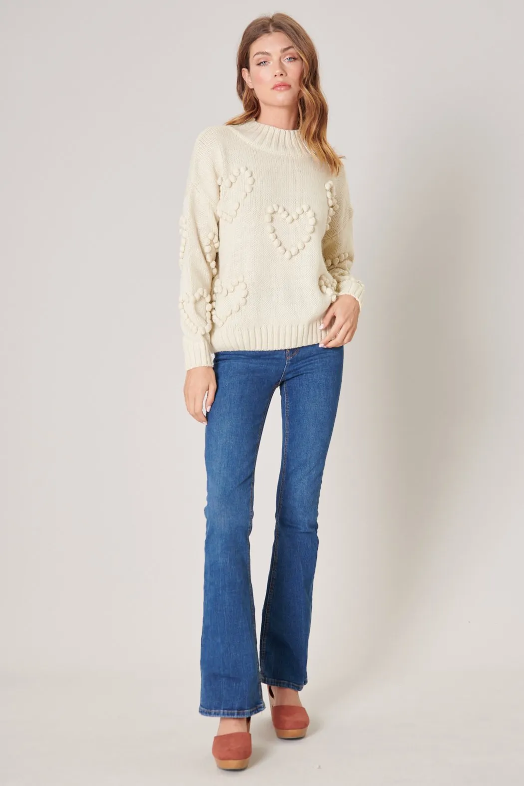 Soft Spot Heart Shaped Pom Sweater