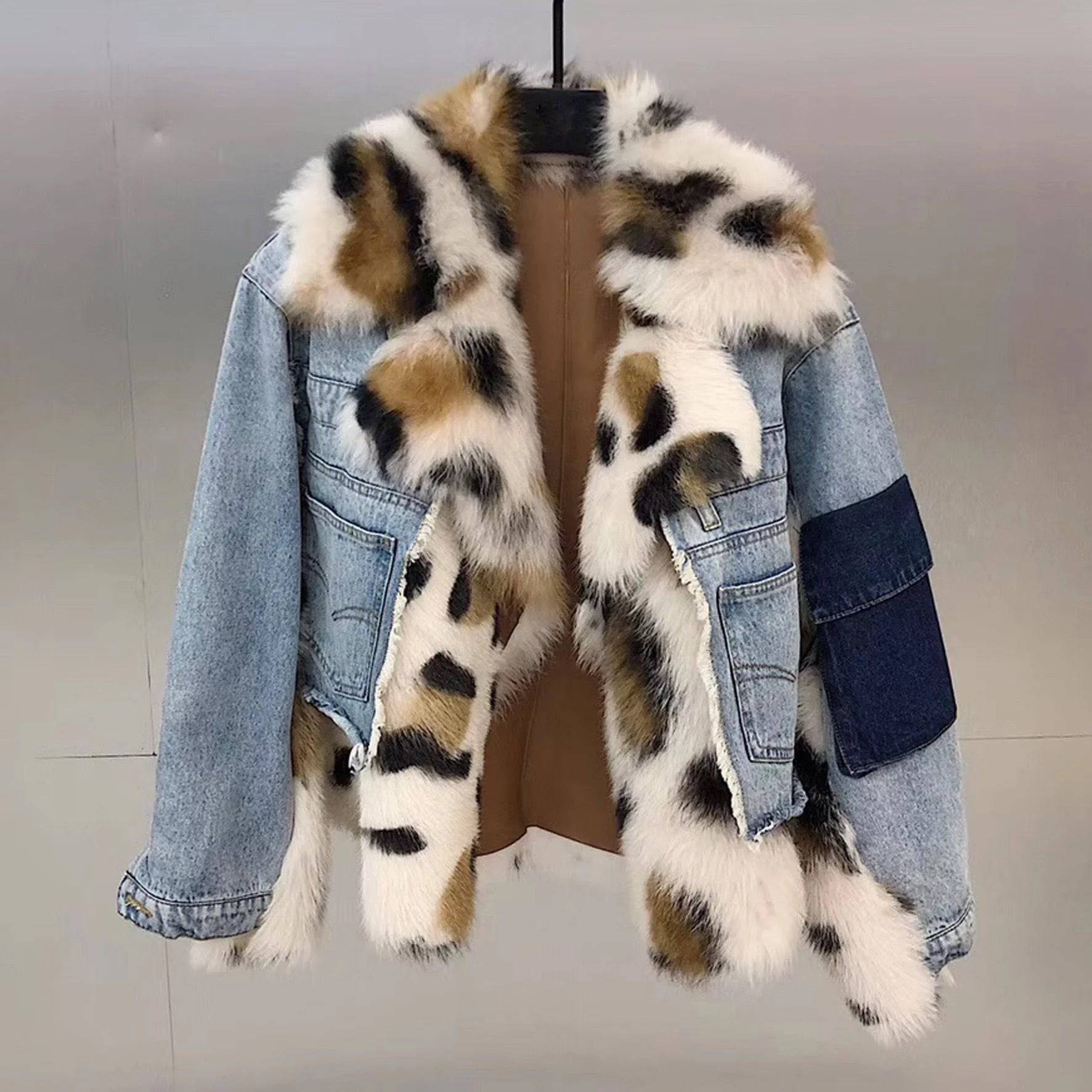 Sporty Denim Jacket With Sheepkin And Sheep Fur Trims