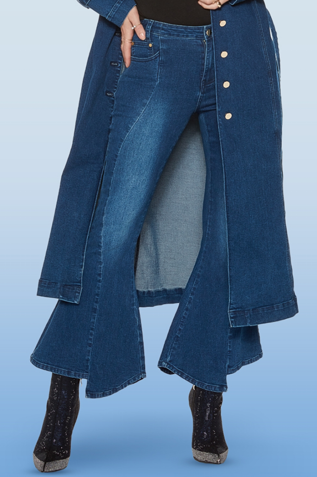 Stretch Wide Leg Denim Jeans