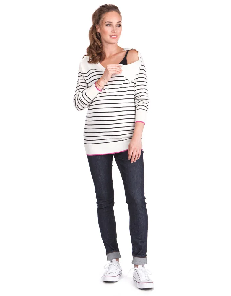 Striped V Neck Maternity & Nursing Sweater