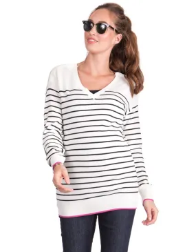 Striped V Neck Maternity & Nursing Sweater