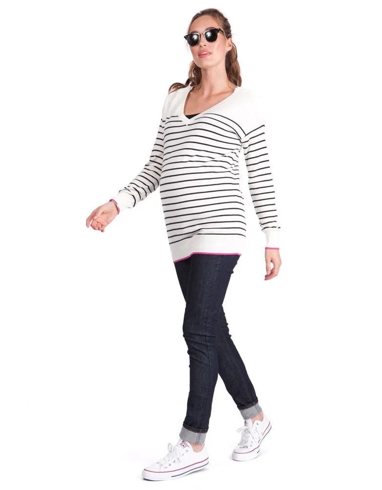 Striped V Neck Maternity & Nursing Sweater