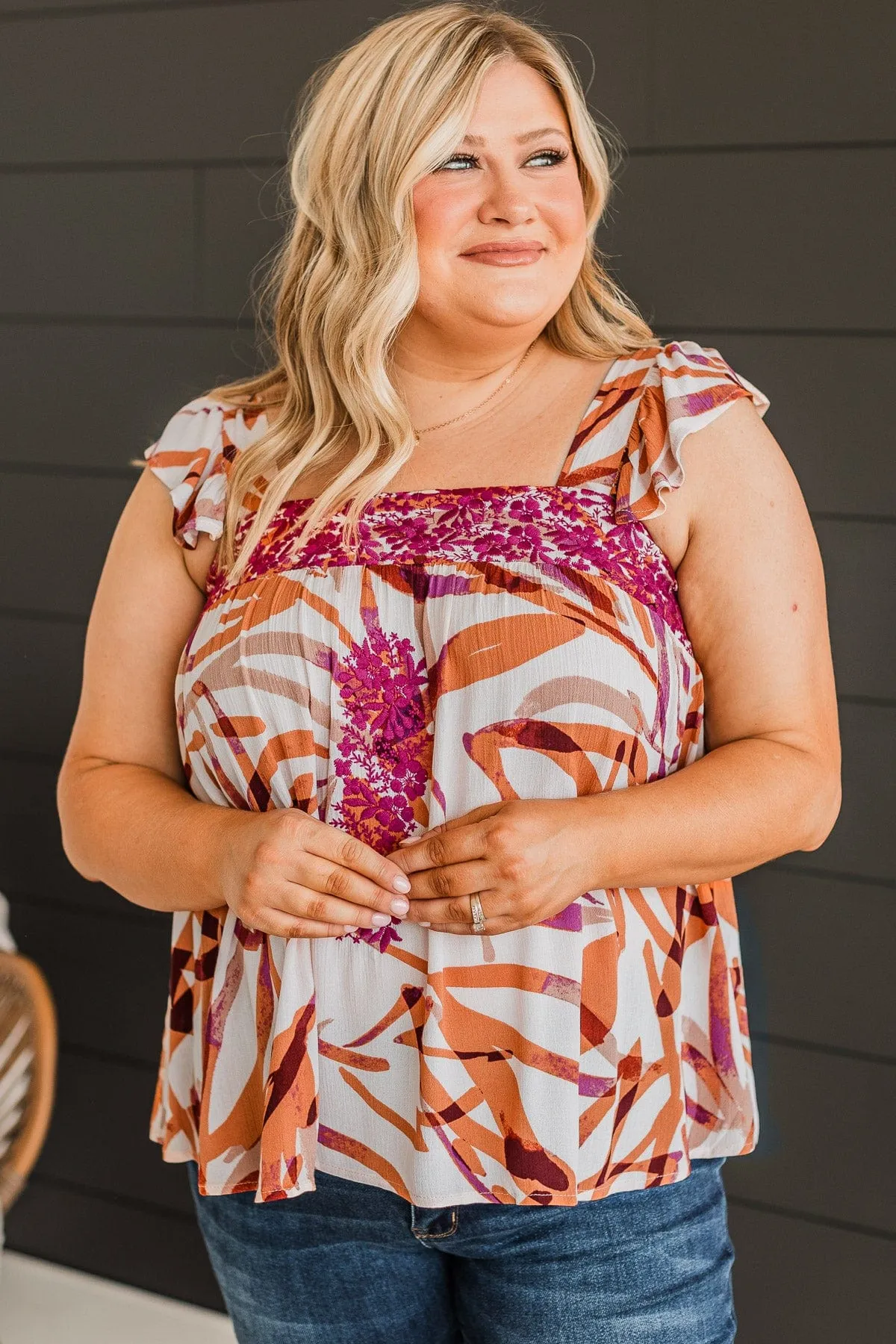 Surely Stunning Tank Top- Burnt Orange & Magenta