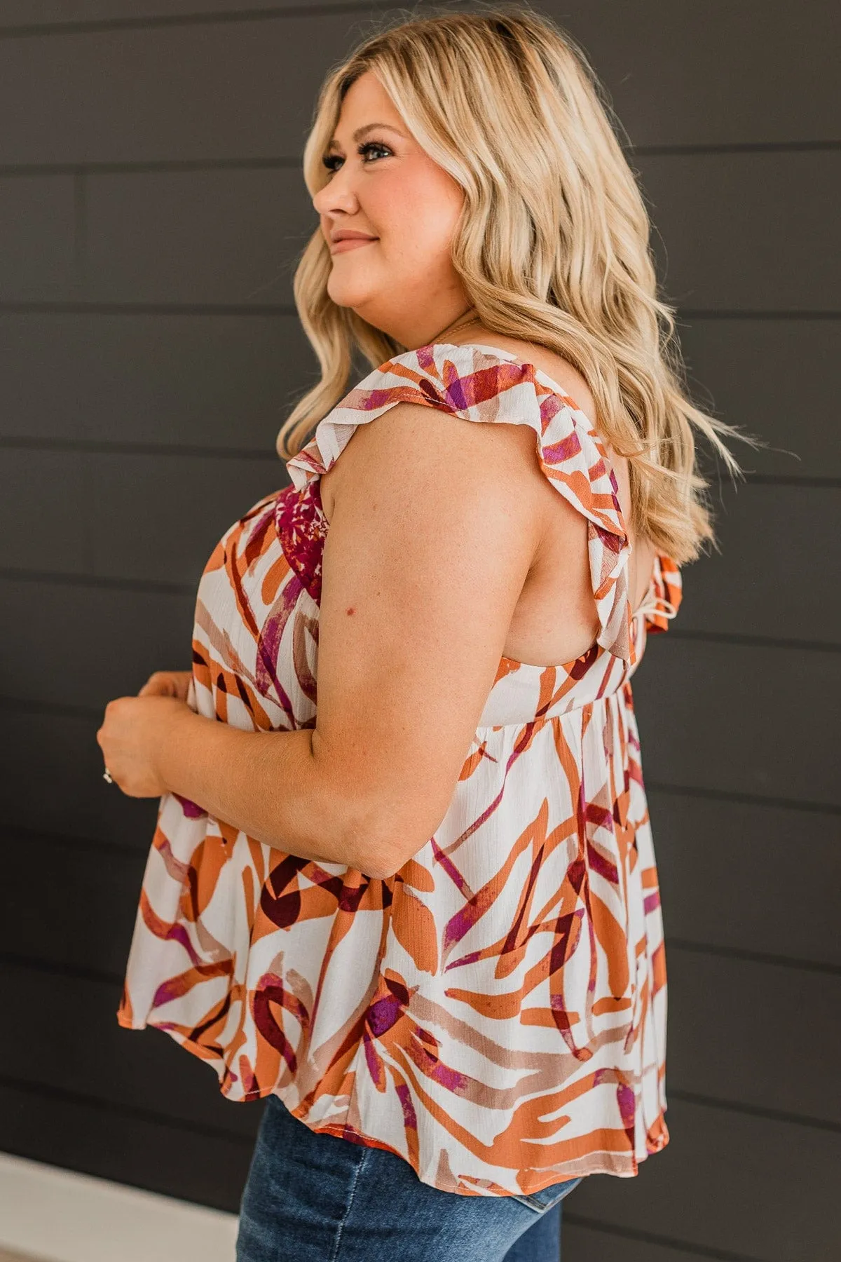 Surely Stunning Tank Top- Burnt Orange & Magenta