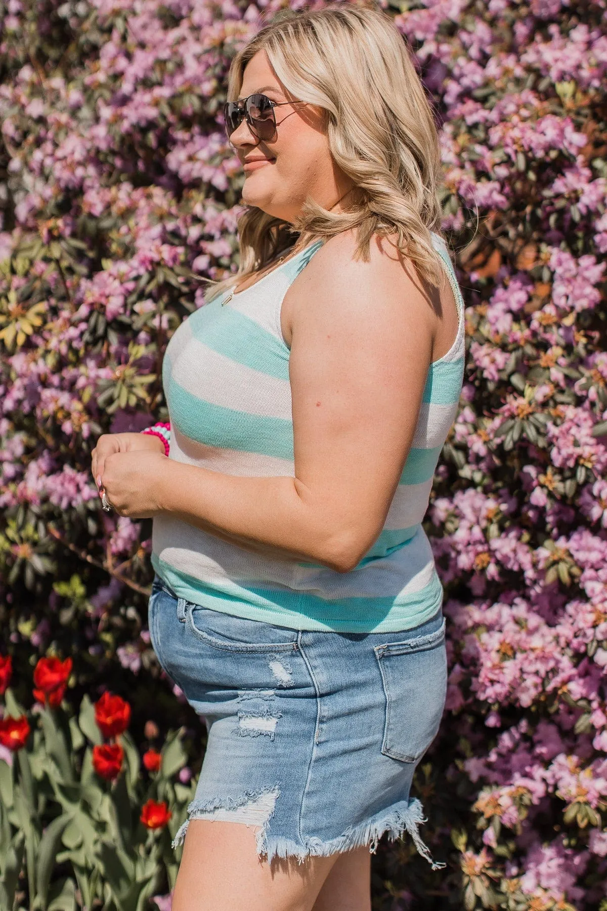 Sweet Optimism Striped Tank Top- Ivory & Aqua