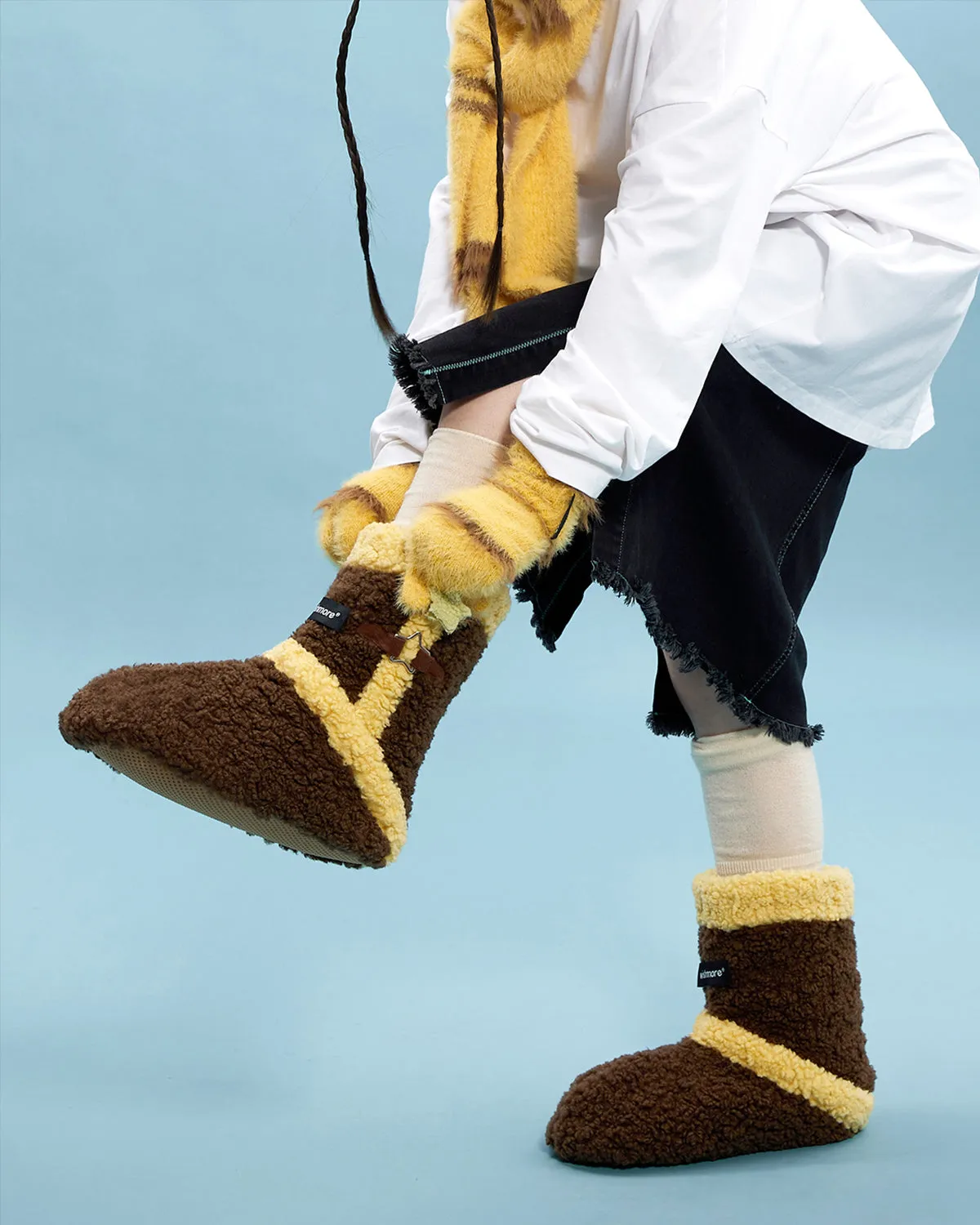 Taka Fun Market Plush Slipper Boots Caramel