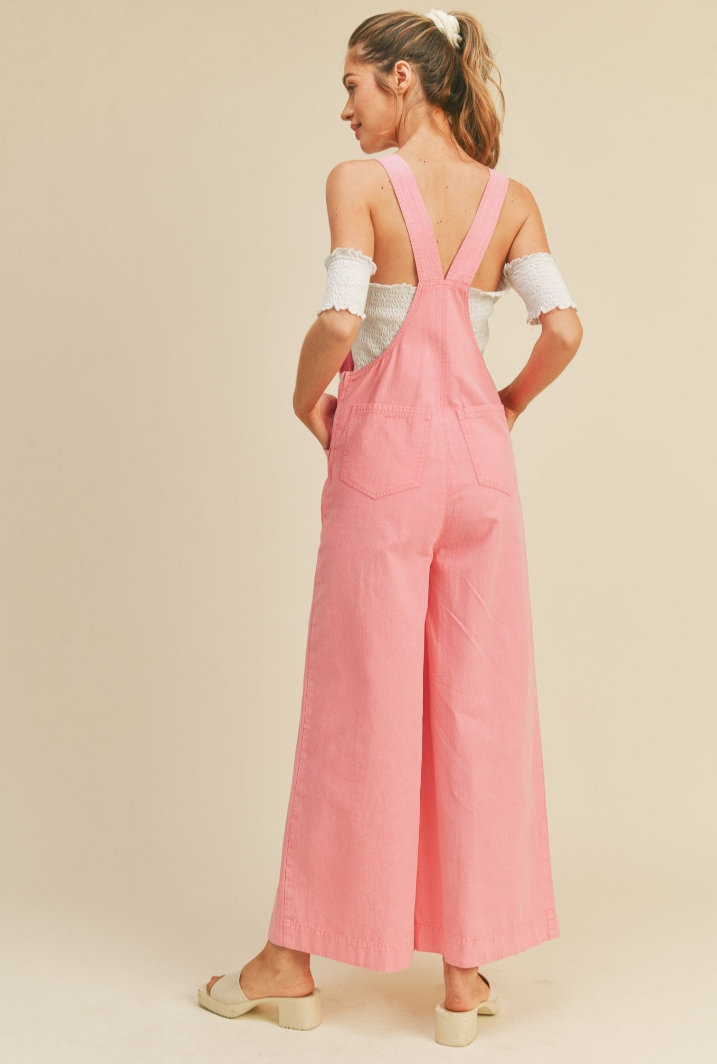 The Liesl Wide Leg Overalls in Pink