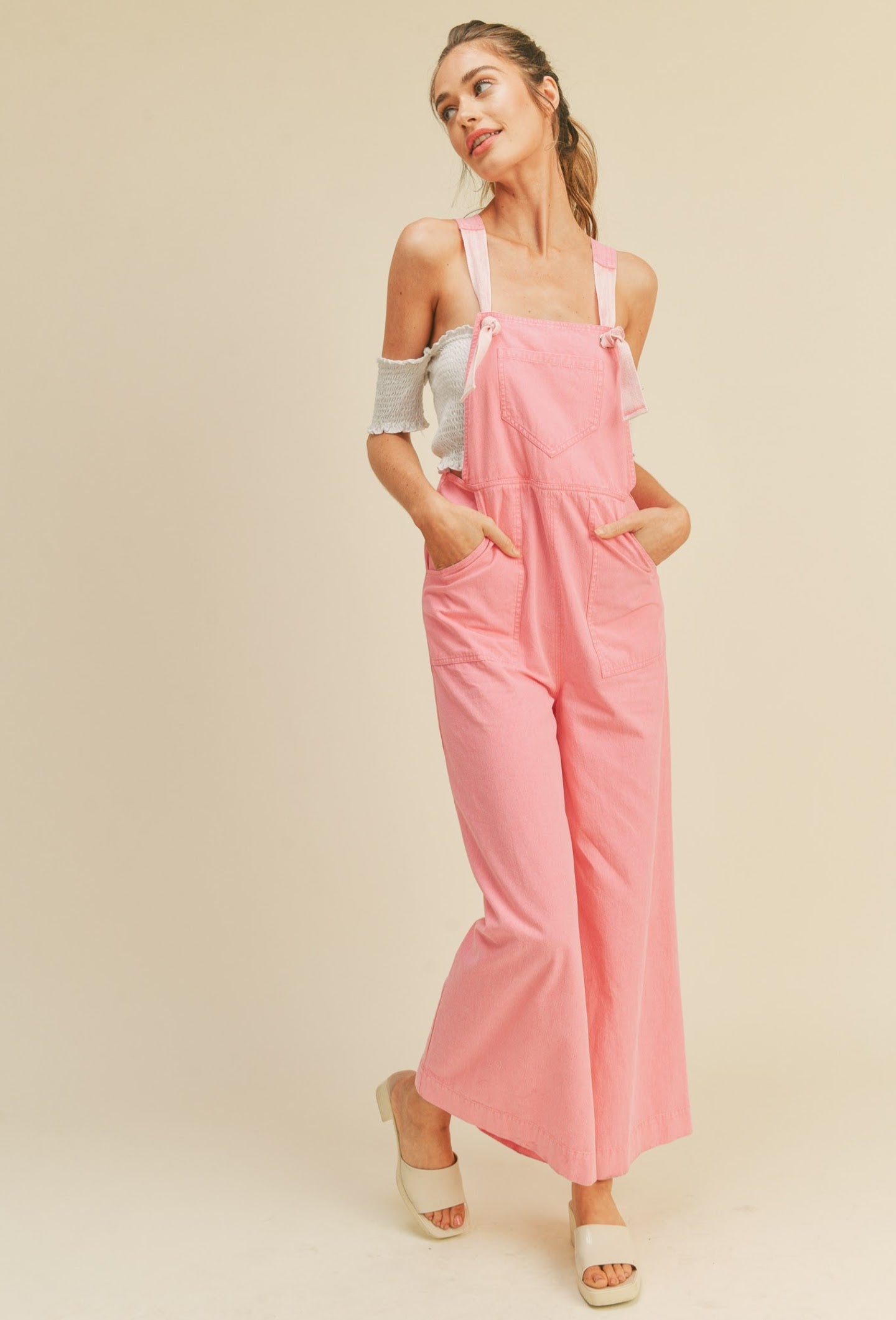 The Liesl Wide Leg Overalls in Pink