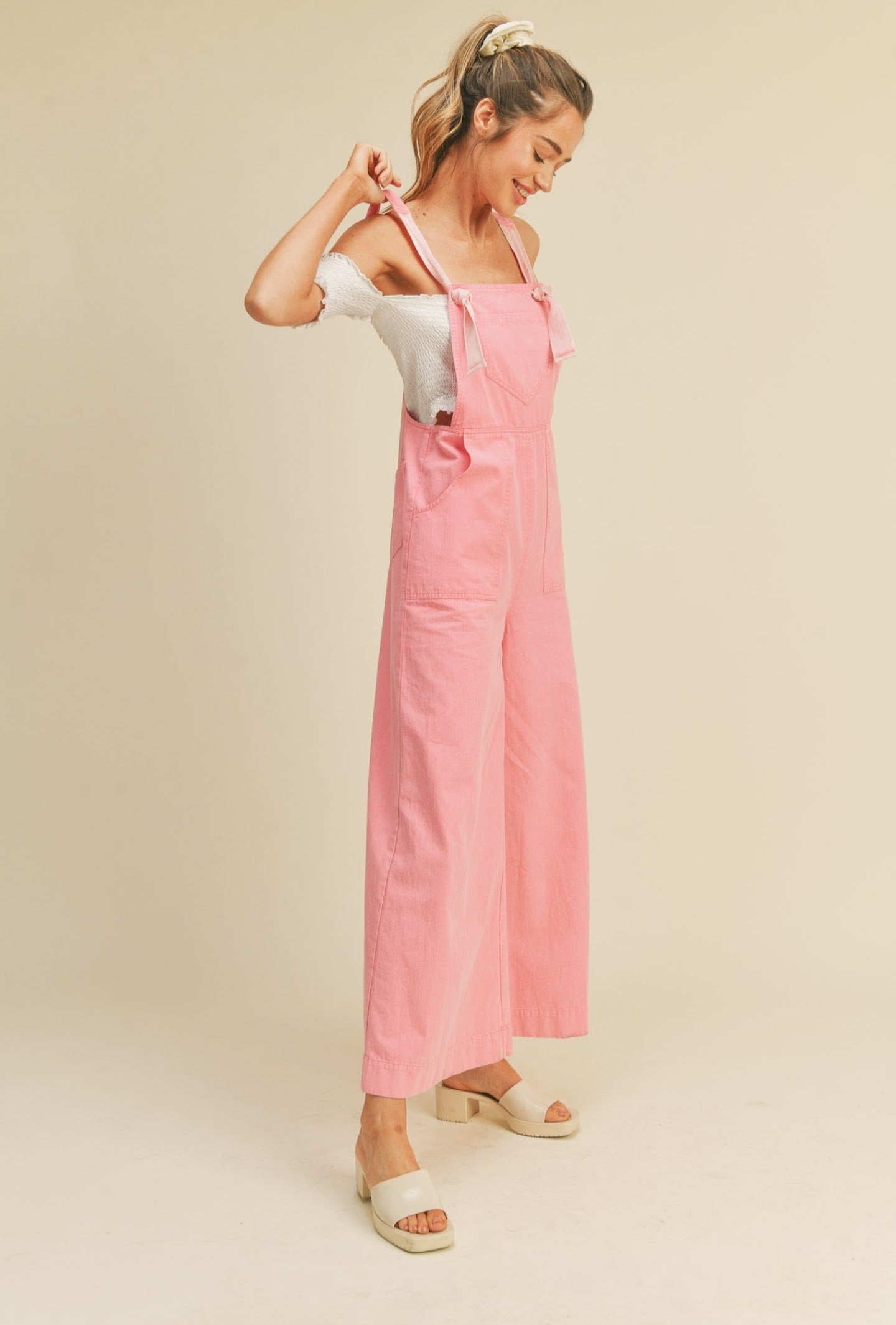 The Liesl Wide Leg Overalls in Pink